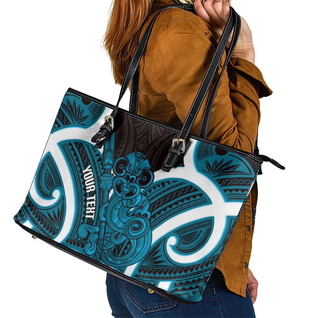 Kikorangi Aotearoa Atua Tumatauenga Personalised Leather Tote Bag Maori God Of War Tiki With Taiaha LT14 - Polynesian Pride