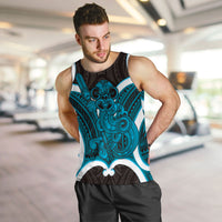 Kikorangi Aotearoa Atua Tumatauenga Personalised Men Tank Top Maori God Of War Tiki With Taiaha LT14 Blue - Polynesian Pride