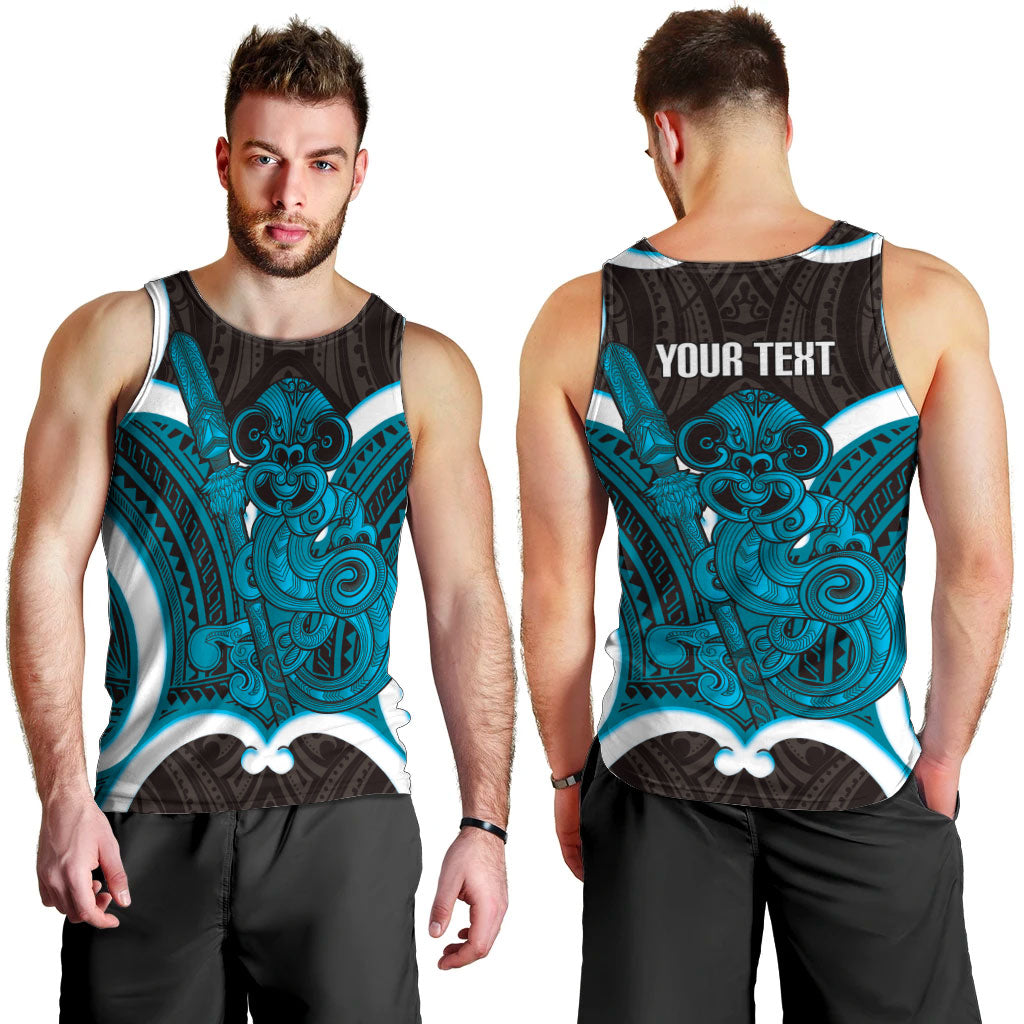 Kikorangi Aotearoa Atua Tumatauenga Personalised Men Tank Top Maori God Of War Tiki With Taiaha LT14 - Polynesian Pride