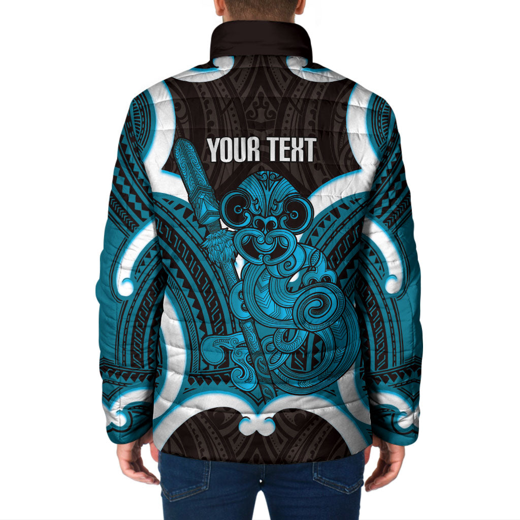 Kikorangi Aotearoa Atua Tumatauenga Personalised Padded Jacket Maori God Of War Tiki With Taiaha LT14 - Polynesian Pride