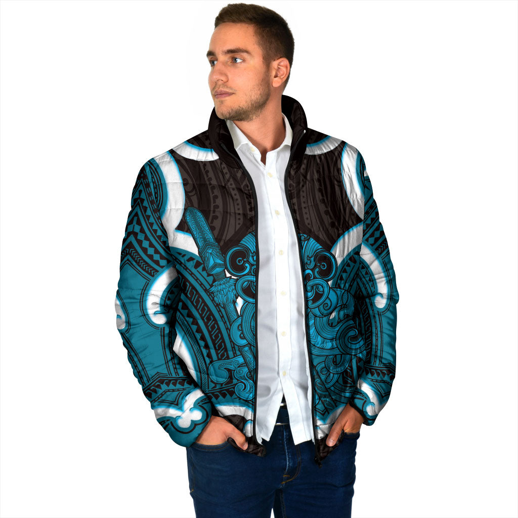 Kikorangi Aotearoa Atua Tumatauenga Personalised Padded Jacket Maori God Of War Tiki With Taiaha LT14 - Polynesian Pride