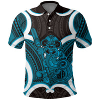 Kikorangi Aotearoa Atua Tumatauenga Personalised Polo Shirt Maori God Of War Tiki With Taiaha LT14 Blue - Polynesian Pride