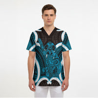 Kikorangi Aotearoa Atua Tumatauenga Personalised Scrub Top Maori God Of War Tiki With Taiaha LT14 - Polynesian Pride