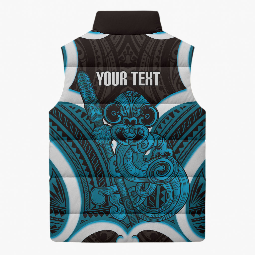 Kikorangi Aotearoa Atua Tumatauenga Personalised Sleeveless Puffer Jacket Maori God Of War Tiki With Taiaha LT14 - Polynesian Pride