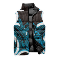 Kikorangi Aotearoa Atua Tumatauenga Personalised Sleeveless Puffer Jacket Maori God Of War Tiki With Taiaha LT14 - Polynesian Pride