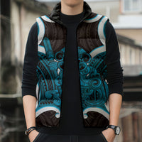 Kikorangi Aotearoa Atua Tumatauenga Personalised Sleeveless Puffer Jacket Maori God Of War Tiki With Taiaha LT14 - Polynesian Pride