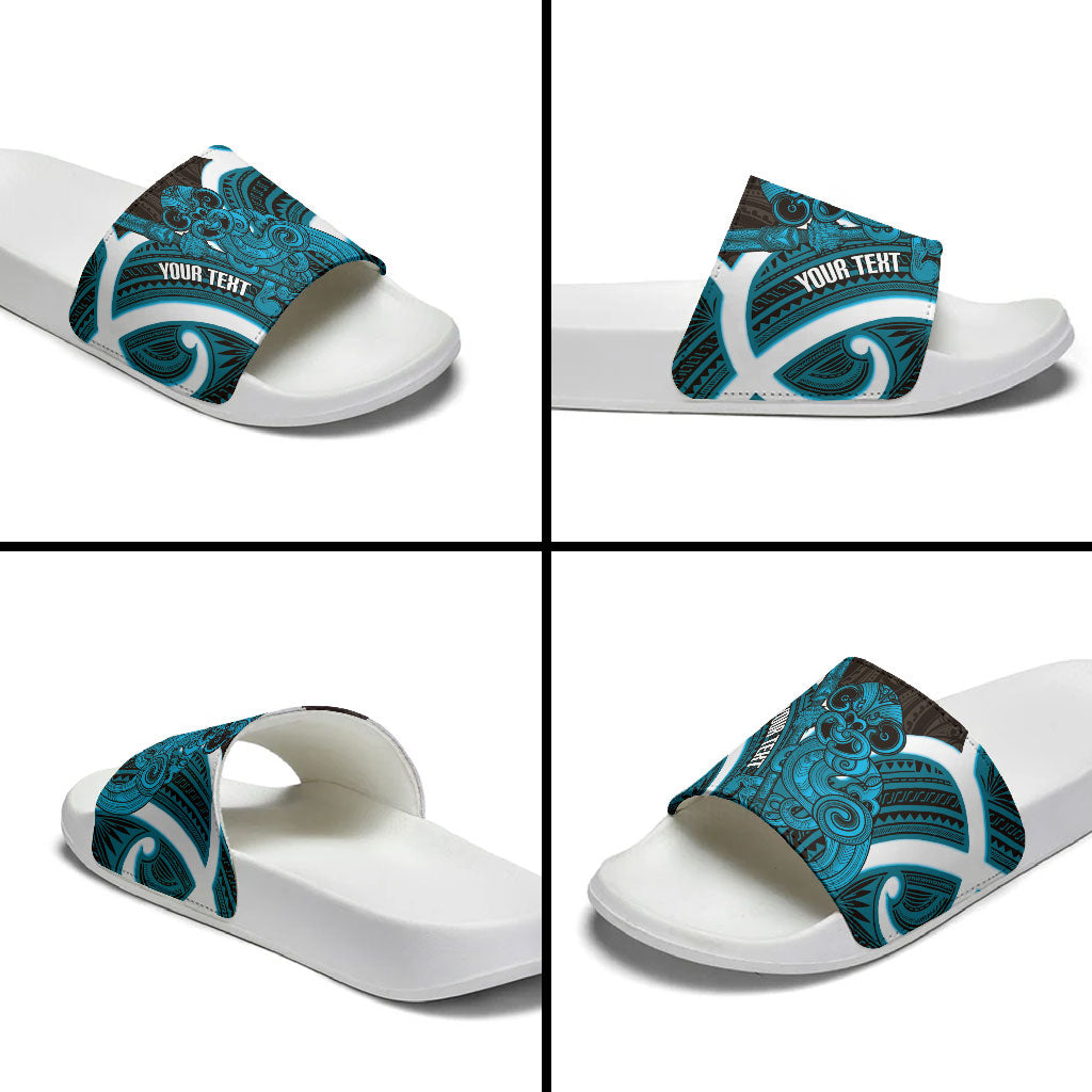 Kikorangi Aotearoa Atua Tumatauenga Personalised Slide Sandals Maori God Of War Tiki With Taiaha LT14 - Polynesian Pride