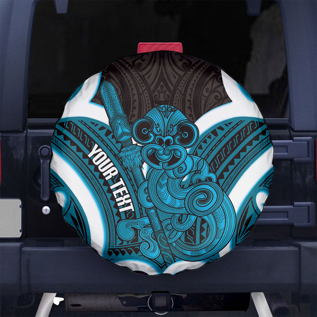 Kikorangi Aotearoa Atua Tumatauenga Personalised Spare Tire Cover Maori God Of War Tiki With Taiaha LT14 No hole Blue - Polynesian Pride
