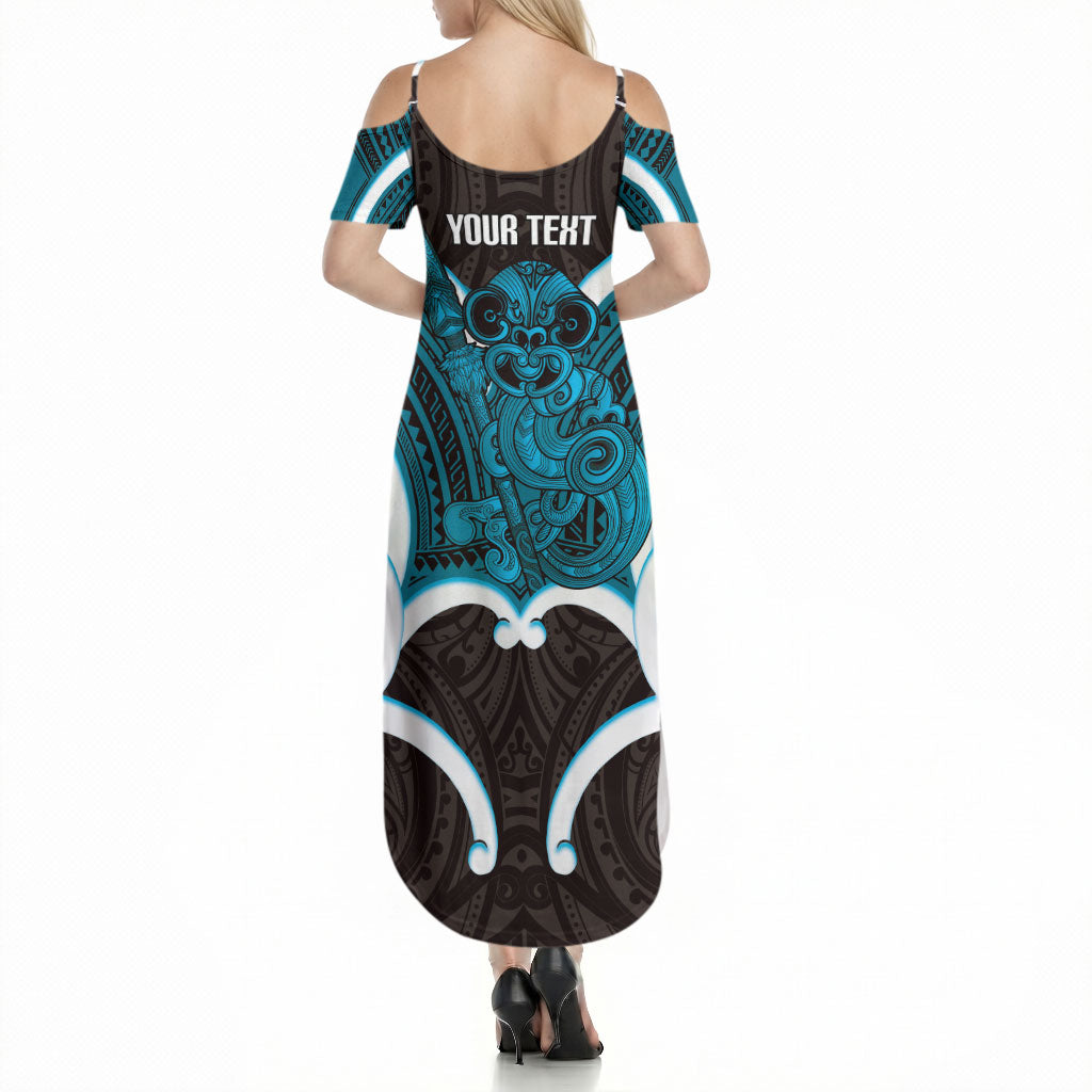 Kikorangi Aotearoa Atua Tumatauenga Personalised Summer Maxi Dress Maori God Of War Tiki With Taiaha LT14 - Polynesian Pride