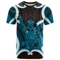 Kikorangi Aotearoa Atua Tumatauenga Personalised T Shirt Maori God Of War Tiki With Taiaha LT14 Blue - Polynesian Pride
