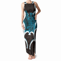 Kikorangi Aotearoa Atua Tumatauenga Personalised Tank Maxi Dress Maori God Of War Tiki With Taiaha LT14 Women Blue - Polynesian Pride