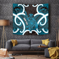 Kikorangi Aotearoa Atua Tumatauenga Personalised Tapestry Maori God Of War Tiki With Taiaha LT14 Blue - Polynesian Pride