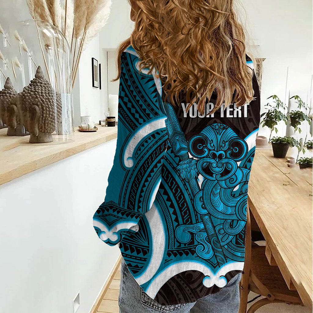 Kikorangi Aotearoa Atua Tumatauenga Personalised Women Casual Shirt Maori God Of War Tiki With Taiaha LT14 - Polynesian Pride