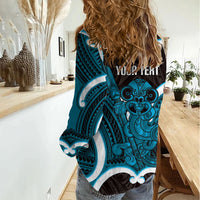 Kikorangi Aotearoa Atua Tumatauenga Personalised Women Casual Shirt Maori God Of War Tiki With Taiaha LT14 - Polynesian Pride