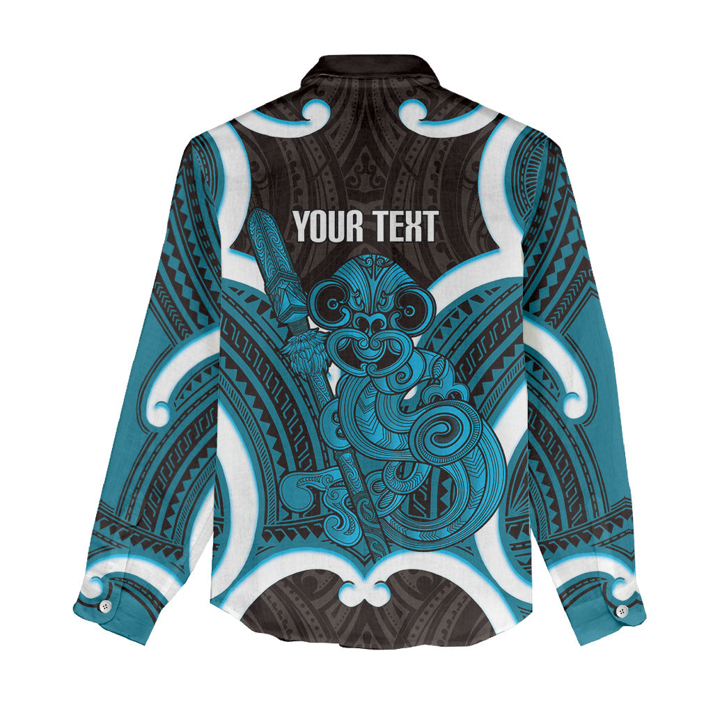 Kikorangi Aotearoa Atua Tumatauenga Personalised Women Casual Shirt Maori God Of War Tiki With Taiaha LT14 - Polynesian Pride