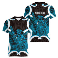 Kikorangi Aotearoa Atua Tumatauenga Personalised Women V-Neck T-Shirt Maori God Of War Tiki With Taiaha LT14 - Polynesian Pride
