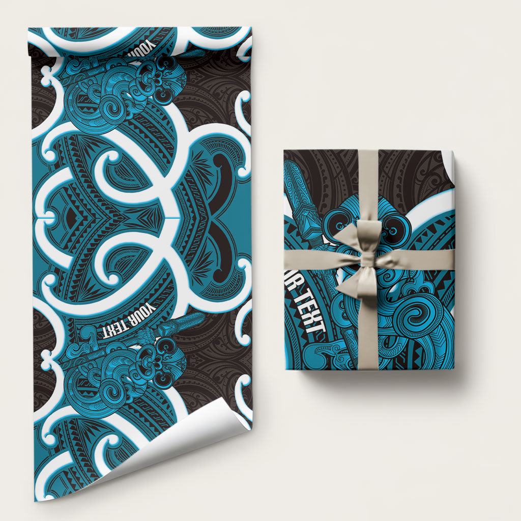 Kikorangi Aotearoa Atua Tumatauenga Personalised Wrapping Paper Maori God Of War Tiki With Taiaha LT14 58" × 23" Blue - Polynesian Pride