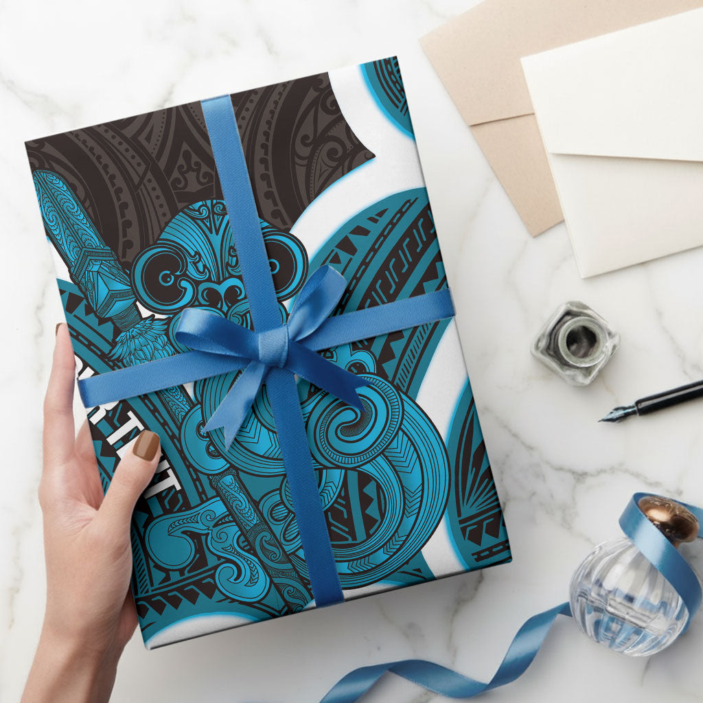 Kikorangi Aotearoa Atua Tumatauenga Personalised Wrapping Paper Maori God Of War Tiki With Taiaha LT14 - Polynesian Pride