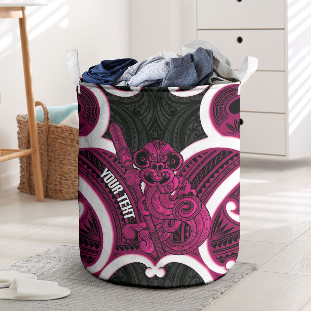 Mawhero Aotearoa Atua Tumatauenga Personalised Laundry Basket Maori God Of War Tiki With Taiaha LT14 Pink - Polynesian Pride