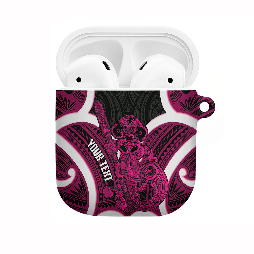 Mawhero Aotearoa Atua Tumatauenga Personalised AirPods Case Maori God Of War Tiki With Taiaha LT14 Pink - Polynesian Pride