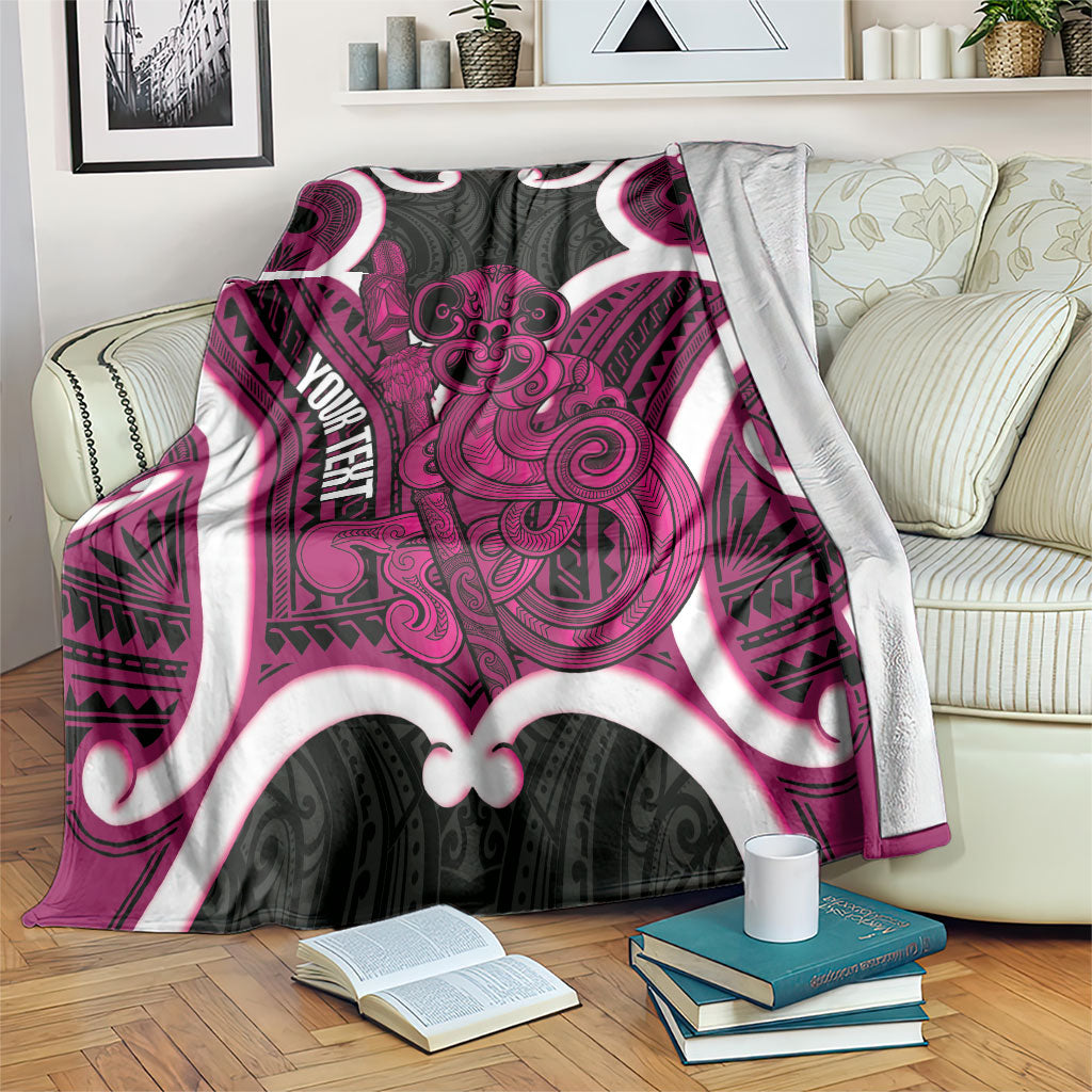 Mawhero Aotearoa Atua Tumatauenga Personalised Blanket Maori God Of War Tiki With Taiaha LT14 Pink - Polynesian Pride