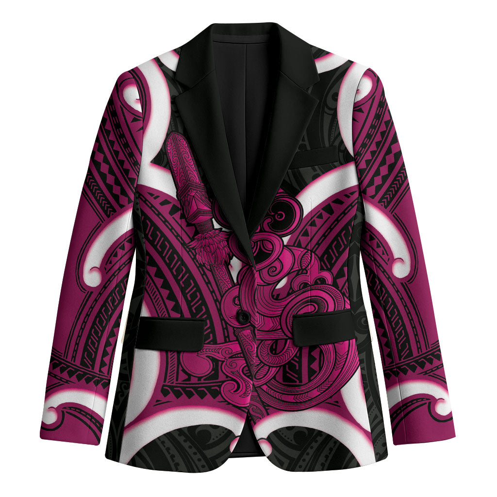 Mawhero Aotearoa Atua Tumatauenga Personalised Blazer Maori God Of War Tiki With Taiaha LT14 Unisex Pink - Polynesian Pride