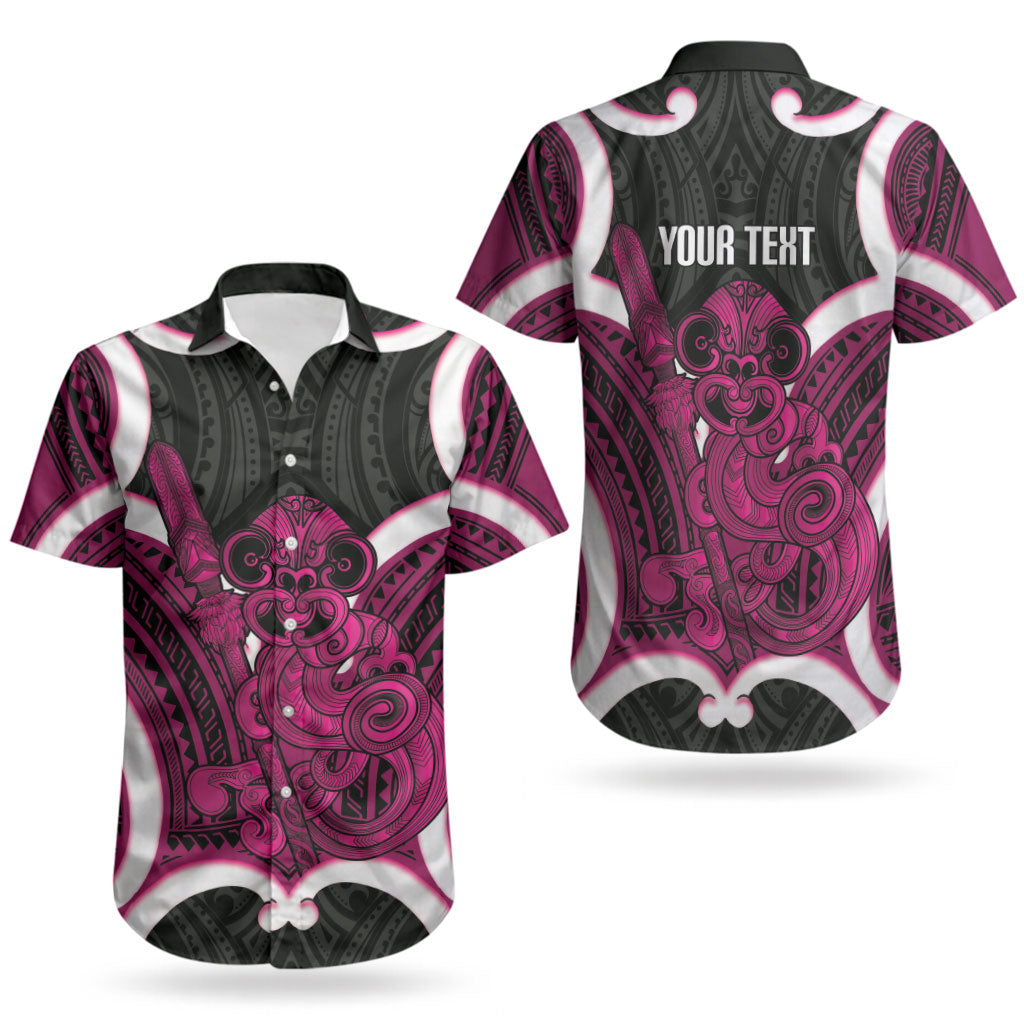 Mawhero Aotearoa Atua Tumatauenga Personalised Couples Matching Off Shoulder Short Dress and Hawaiian Shirt Maori God Of War Tiki With Taiaha LT14 - Polynesian Pride