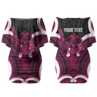Mawhero Aotearoa Atua Tumatauenga Personalised Couples Matching Off Shoulder Short Dress and Long Sleeve Button Shirt Maori God Of War Tiki With Taiaha LT14 - Polynesian Pride