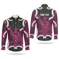 Mawhero Aotearoa Atua Tumatauenga Personalised Couples Matching Short Sleeve Bodycon Dress and Long Sleeve Button Shirt Maori God Of War Tiki With Taiaha LT14 - Polynesian Pride