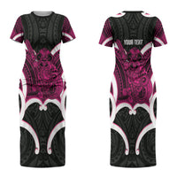 Mawhero Aotearoa Atua Tumatauenga Personalised Couples Matching Short Sleeve Bodycon Dress and Long Sleeve Button Shirt Maori God Of War Tiki With Taiaha LT14 - Polynesian Pride