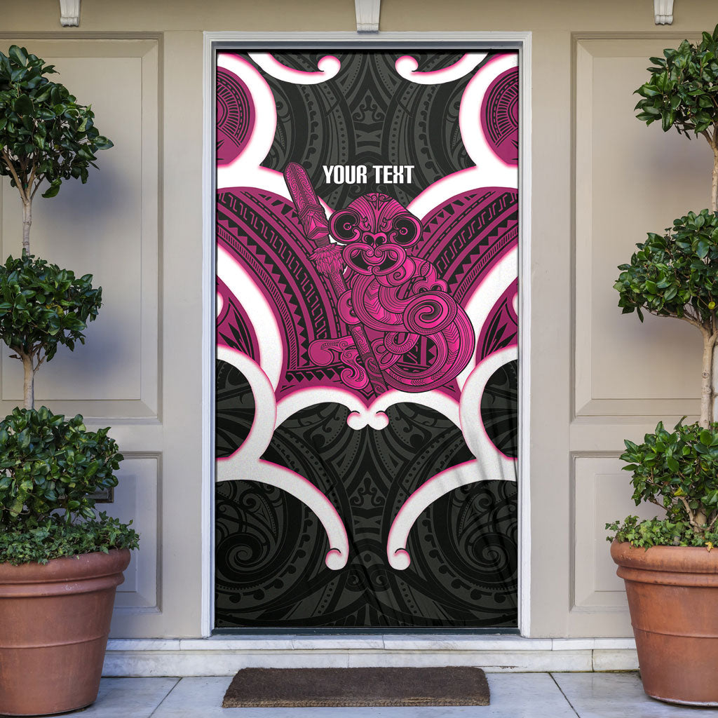 Mawhero Aotearoa Atua Tumatauenga Personalised Door Cover Maori God Of War Tiki With Taiaha LT14 Pink - Polynesian Pride