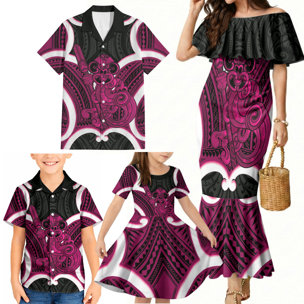 Mawhero Aotearoa Atua Tumatauenga Personalised Family Matching Mermaid Dress and Hawaiian Shirt Maori God Of War Tiki With Taiaha LT14 - Polynesian Pride