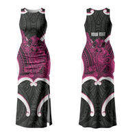Mawhero Aotearoa Atua Tumatauenga Personalised Family Matching Tank Maxi Dress and Hawaiian Shirt Maori God Of War Tiki With Taiaha LT14 Mom's Dress Pink - Polynesian Pride