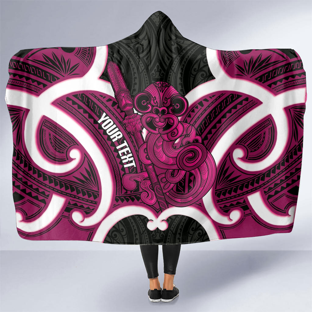Mawhero Aotearoa Atua Tumatauenga Personalised Hooded Blanket Maori God Of War Tiki With Taiaha LT14 One Size Pink - Polynesian Pride