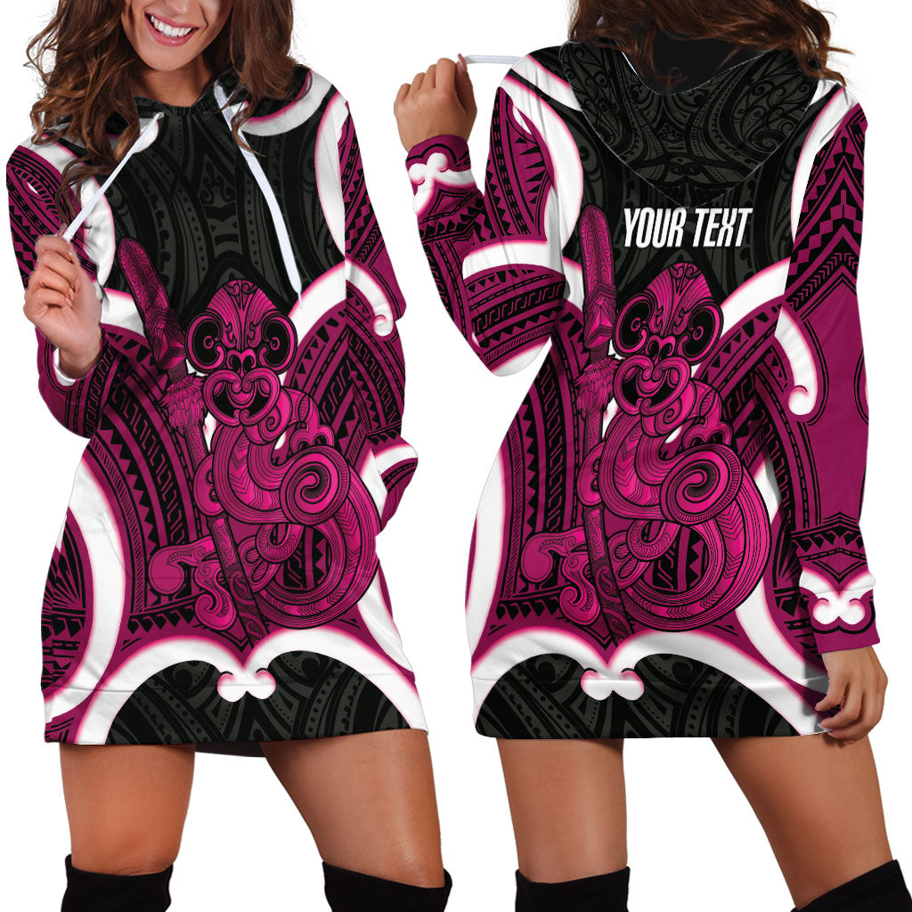 Mawhero Aotearoa Atua Tumatauenga Personalised Hoodie Dress Maori God Of War Tiki With Taiaha LT14 - Polynesian Pride