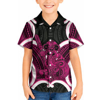 Mawhero Aotearoa Atua Tumatauenga Personalised Kid Hawaiian Shirt Maori God Of War Tiki With Taiaha LT14 Kid Pink - Polynesian Pride