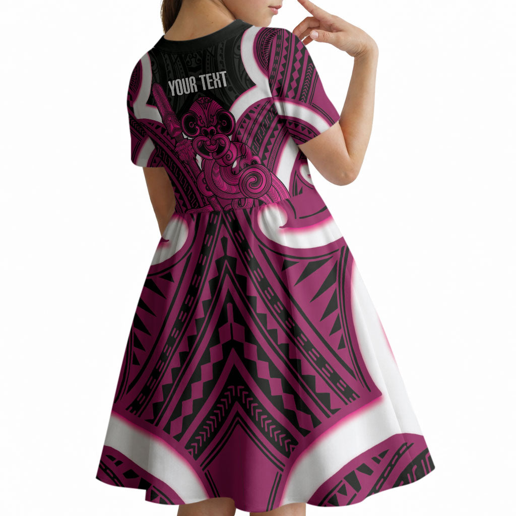 Mawhero Aotearoa Atua Tumatauenga Personalised Kid Short Sleeve Dress Maori God Of War Tiki With Taiaha LT14 - Polynesian Pride