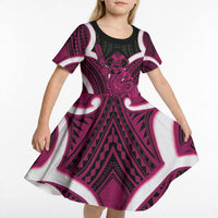 Mawhero Aotearoa Atua Tumatauenga Personalised Kid Short Sleeve Dress Maori God Of War Tiki With Taiaha LT14 - Polynesian Pride