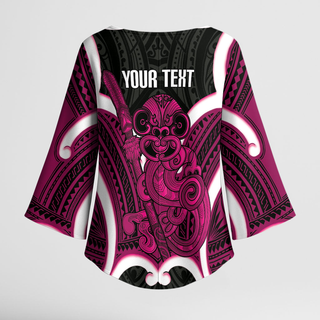 Mawhero Aotearoa Atua Tumatauenga Personalised Kimono Sleeve Blouse Maori God Of War Tiki With Taiaha LT14 - Polynesian Pride