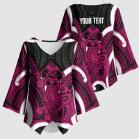 Mawhero Aotearoa Atua Tumatauenga Personalised Kimono Sleeve Blouse Maori God Of War Tiki With Taiaha LT14 - Polynesian Pride