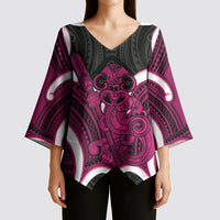 Mawhero Aotearoa Atua Tumatauenga Personalised Kimono Sleeve Blouse Maori God Of War Tiki With Taiaha LT14 - Polynesian Pride