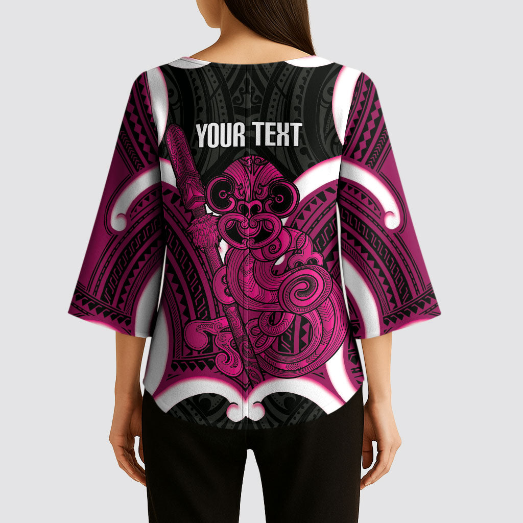 Mawhero Aotearoa Atua Tumatauenga Personalised Kimono Sleeve Blouse Maori God Of War Tiki With Taiaha LT14 - Polynesian Pride