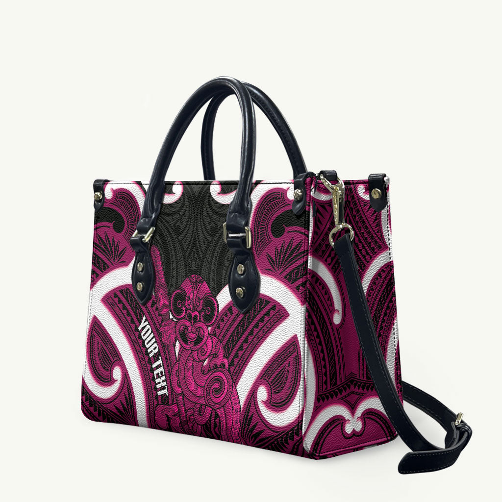 Mawhero Aotearoa Atua Tumatauenga Personalised Leather Bag Maori God Of War Tiki With Taiaha LT14 Pink - Polynesian Pride