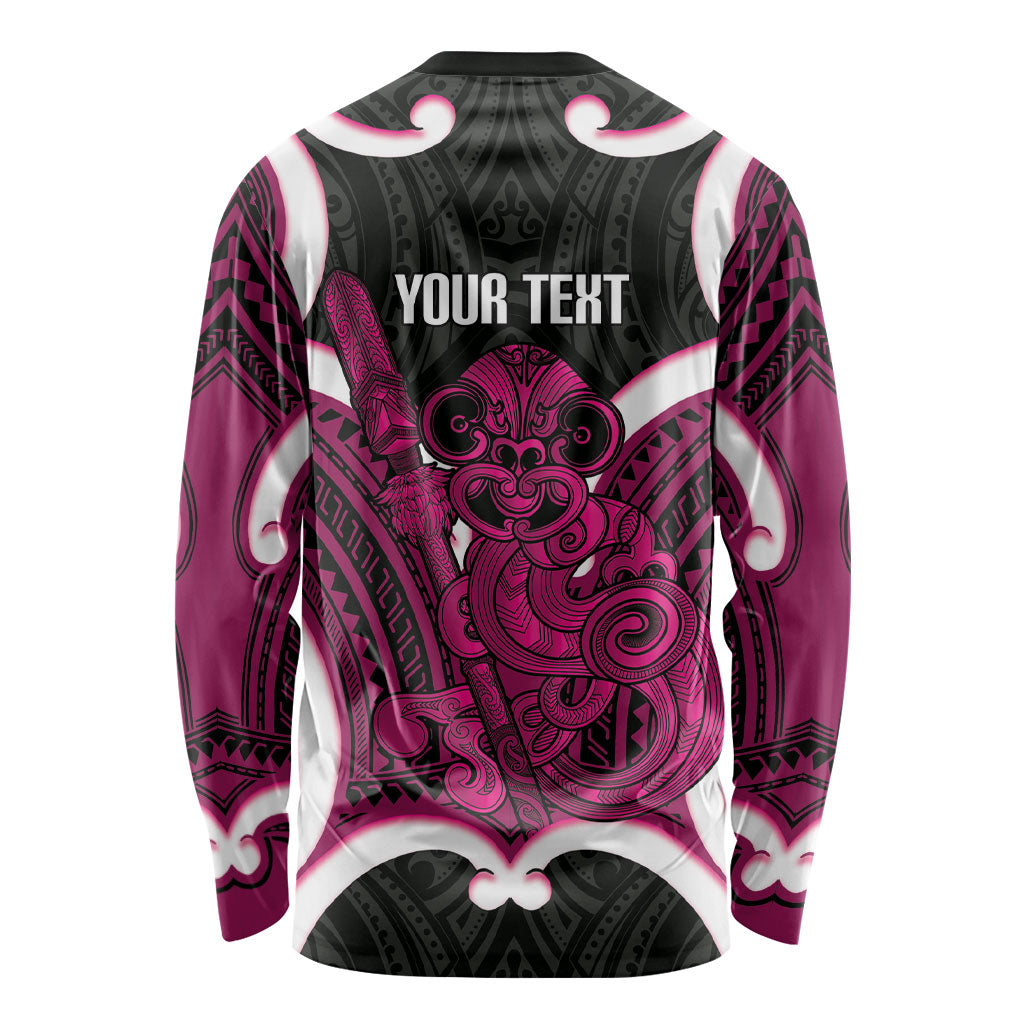 Mawhero Aotearoa Atua Tumatauenga Personalised Long Sleeve Shirt Maori God Of War Tiki With Taiaha LT14 - Polynesian Pride