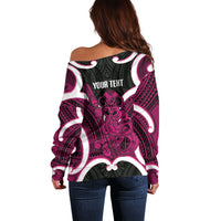 Mawhero Aotearoa Atua Tumatauenga Personalised Off Shoulder Sweater Maori God Of War Tiki With Taiaha LT14 - Polynesian Pride