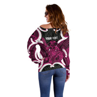 Mawhero Aotearoa Atua Tumatauenga Personalised Off Shoulder Sweater Maori God Of War Tiki With Taiaha LT14 - Polynesian Pride