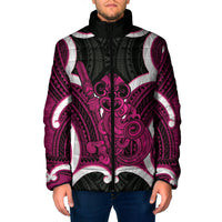 Mawhero Aotearoa Atua Tumatauenga Personalised Padded Jacket Maori God Of War Tiki With Taiaha LT14 Men Pink - Polynesian Pride