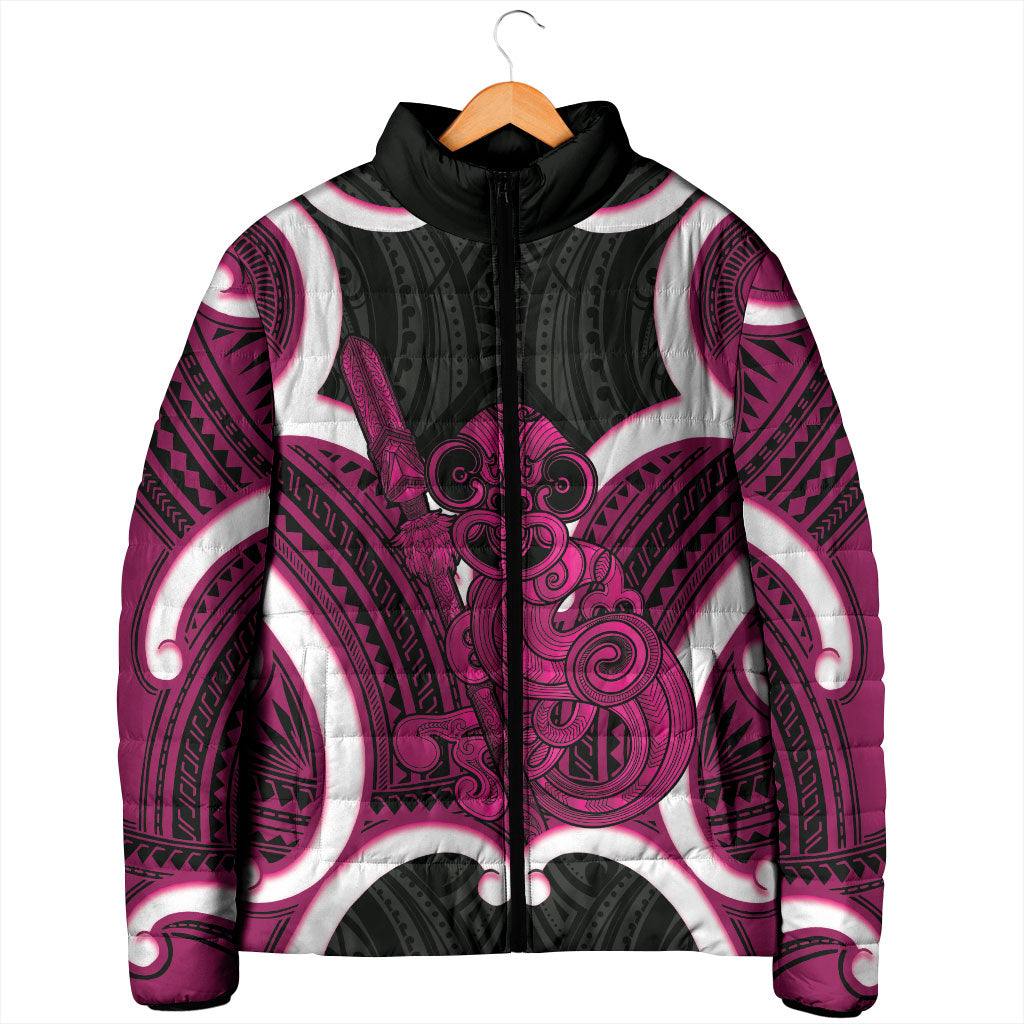 Mawhero Aotearoa Atua Tumatauenga Personalised Padded Jacket Maori God Of War Tiki With Taiaha LT14 - Polynesian Pride