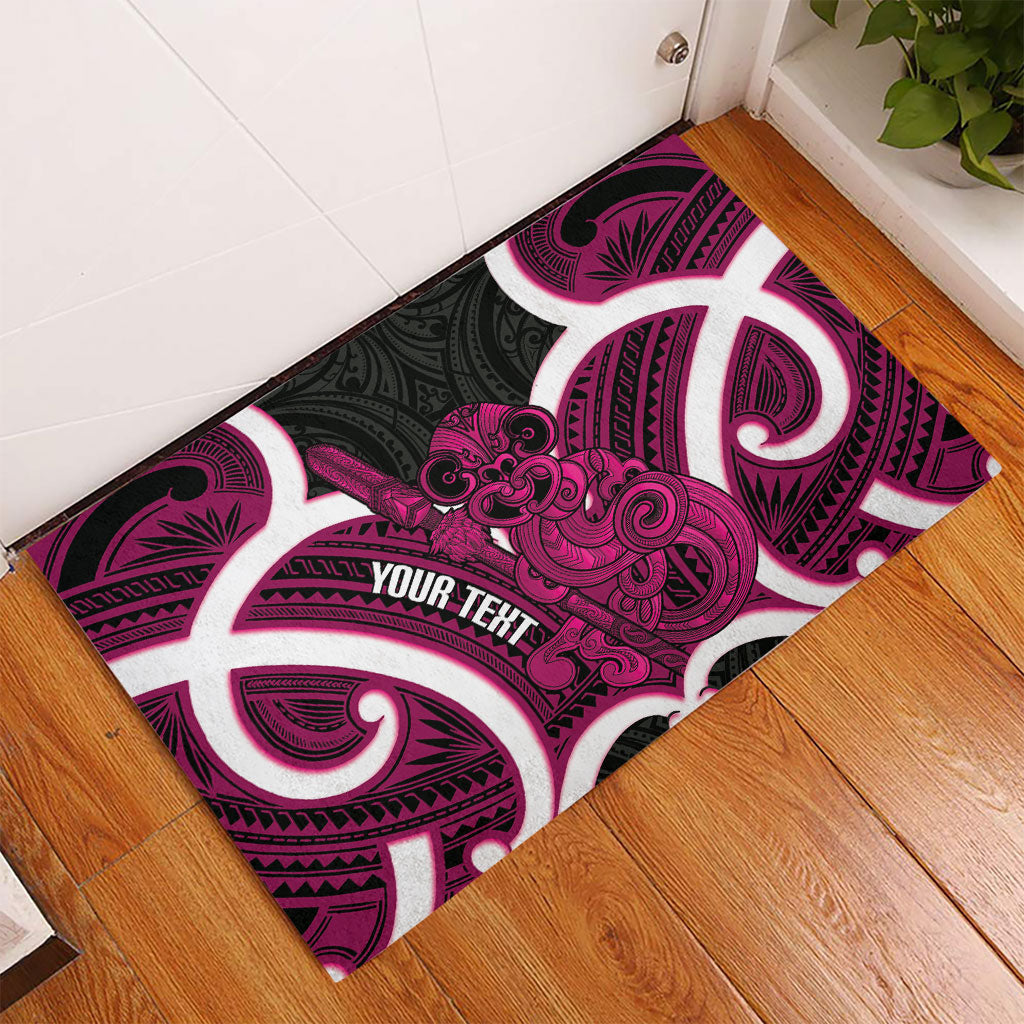 Mawhero Aotearoa Atua Tumatauenga Personalised Rubber Doormat Maori God Of War Tiki With Taiaha LT14 - Polynesian Pride