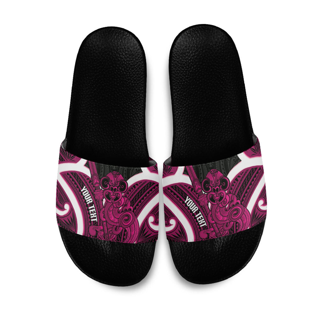 Mawhero Aotearoa Atua Tumatauenga Personalised Slide Sandals Maori God Of War Tiki With Taiaha LT14 Pink - Polynesian Pride